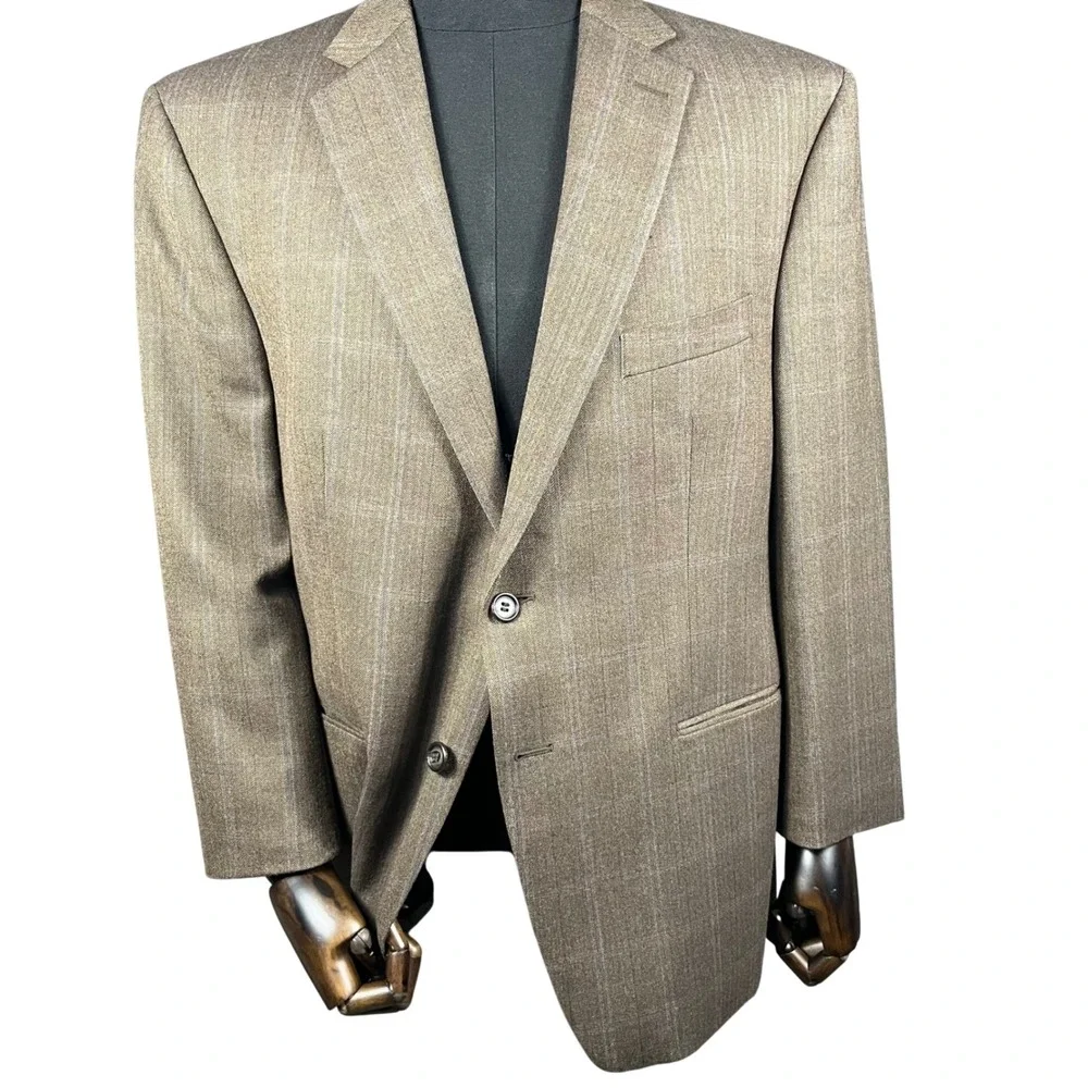 Ralph Lauren Sport Coat Mens 44S Brown Herringbone Windowpane 100% Wool Blazer